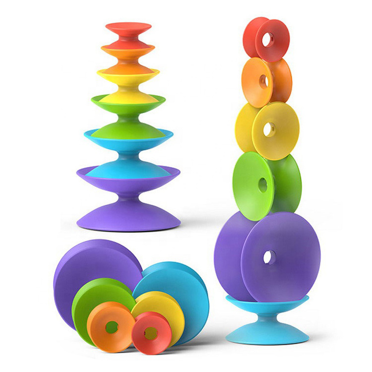 Montessori Educational Stacker Tower Stacking Games Weeden Kid Trending Toys Rainbow Spinning Wheel Toy