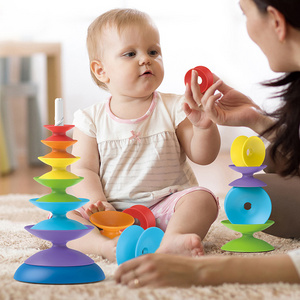 Montessori Educational Stacker Tower Stacking Games Weeden Kid Trending Toys Rainbow Spinning Wheel Toy