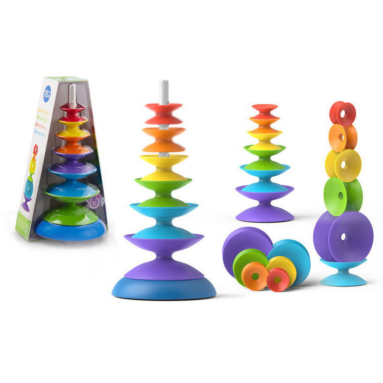 Montessori Educational Stacker Tower Stacking Games Weeden Kid Trending Toys Rainbow Spinning Wheel Toy