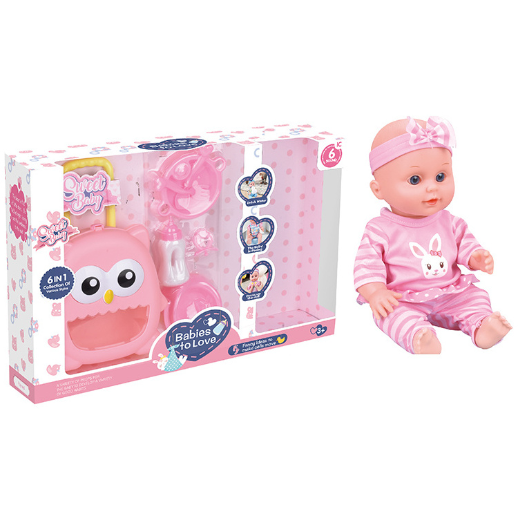 Lovely 12 inch doll set  baby doll with 6 sounds IC with 10 pcs accessories