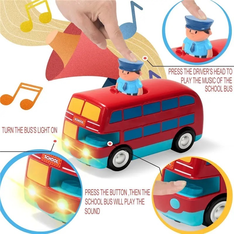 2 Channel Mini Cartoon RC Car Toy School Bus With Light And Music Police Figure Plastic Remote Control Car Toy For Kids