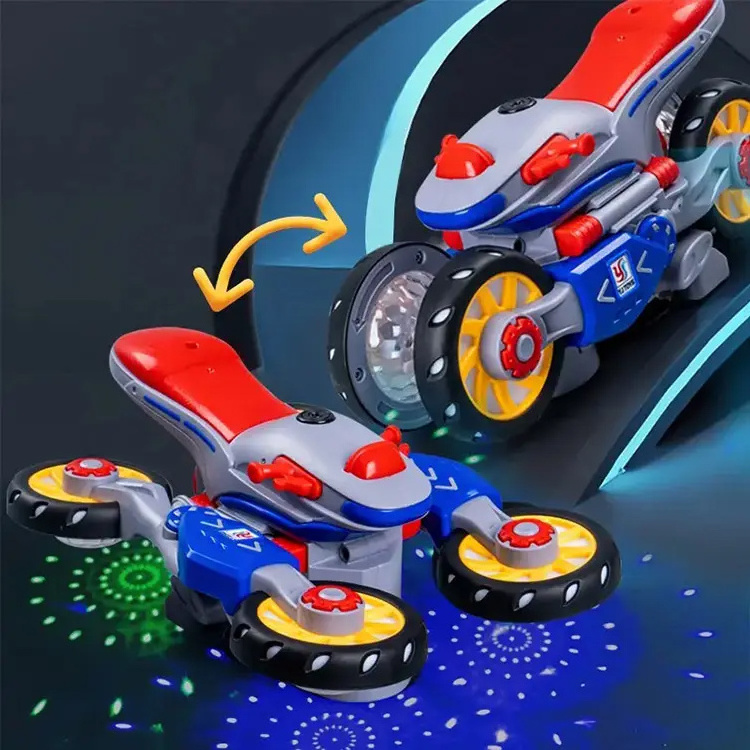 Battery operate 360 degree deformable rotation small cartoon stunt toy motors with light and music