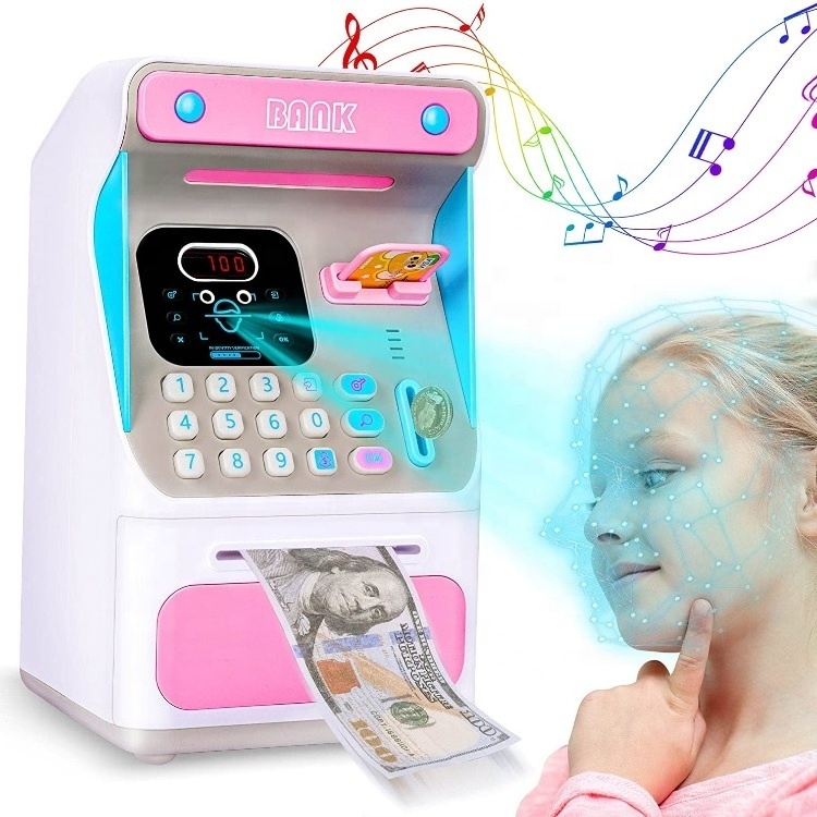 Piggy Money Bank Savings Electronic Mini ATM Machine Cash Coin Real Money with Simulated Face Recognition Safe Box toys