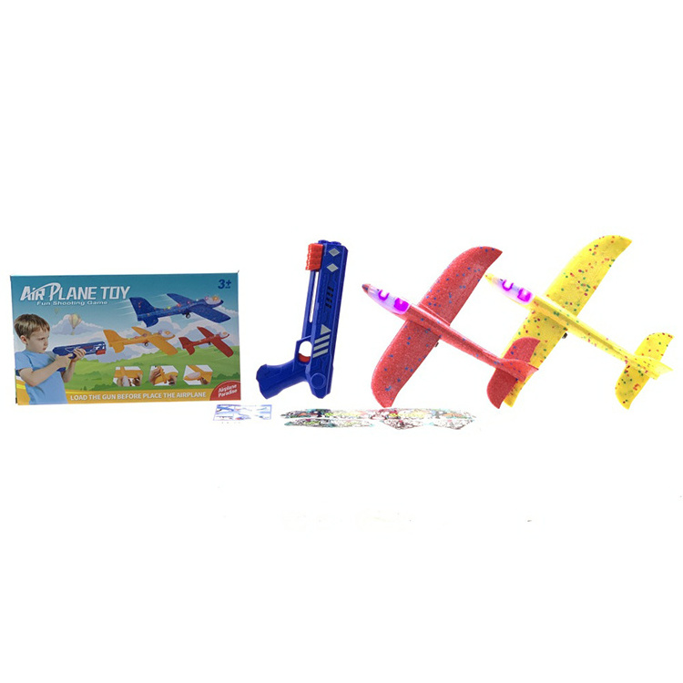 Fly led airplane launcher gun Outdoor Hand Throwing ejectable foam led airplane launcher toy