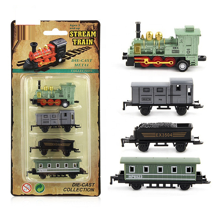 1:60 Mini DieCast Pull Back Steam Train Model Set Railway With Engine Car MINI Pull Back Alloy Train