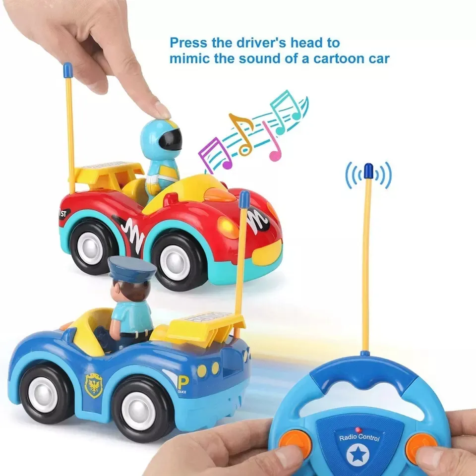 2 Channel Mini Electric Cartoon Racing Police Car Toy With Light And Music Remote Control Car Toy For Kids Gift