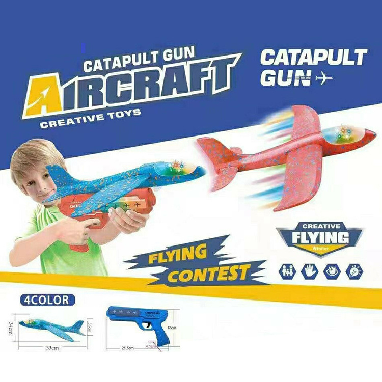 Fly led airplane launcher gun Outdoor Hand Throwing ejectable foam led airplane launcher toy