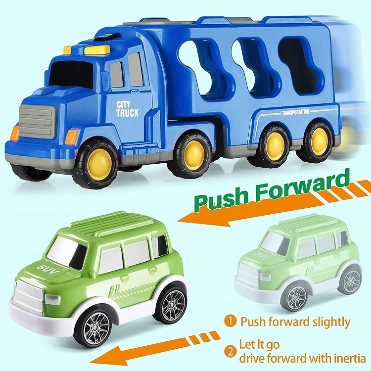 larger transport Carrier truck 4 mini Vehicle  Friction school bus taxi car SUV and police car 5 in1 Toddler City Cars Toys