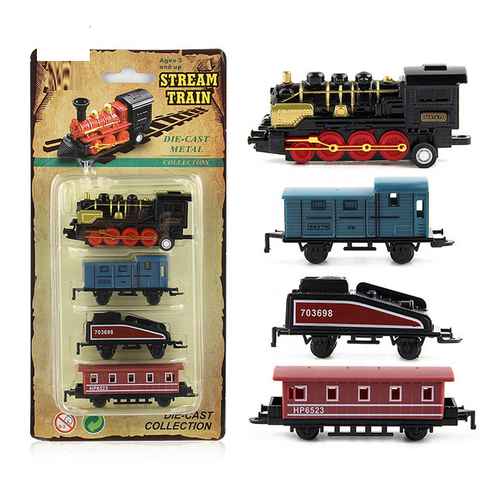 1:60 Mini DieCast Pull Back Steam Train Model Set Railway With Engine Car MINI Pull Back Alloy Train