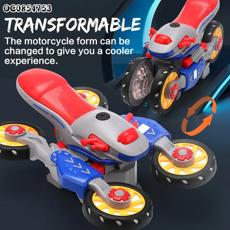 Battery operate 360 degree deformable rotation small cartoon stunt toy motors with light and music