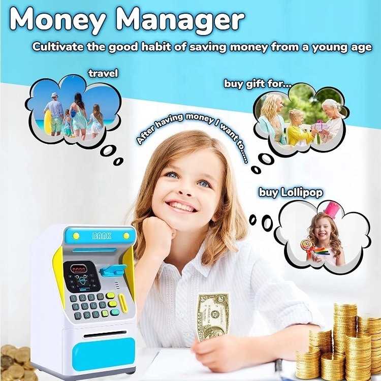 Piggy Money Bank Savings Electronic Mini ATM Machine Cash Coin Real Money with Simulated Face Recognition Safe Box toys