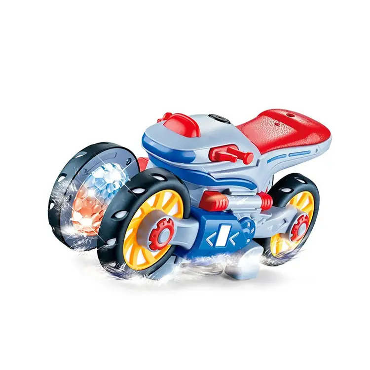 Battery operate 360 degree deformable rotation small cartoon stunt toy motors with light and music