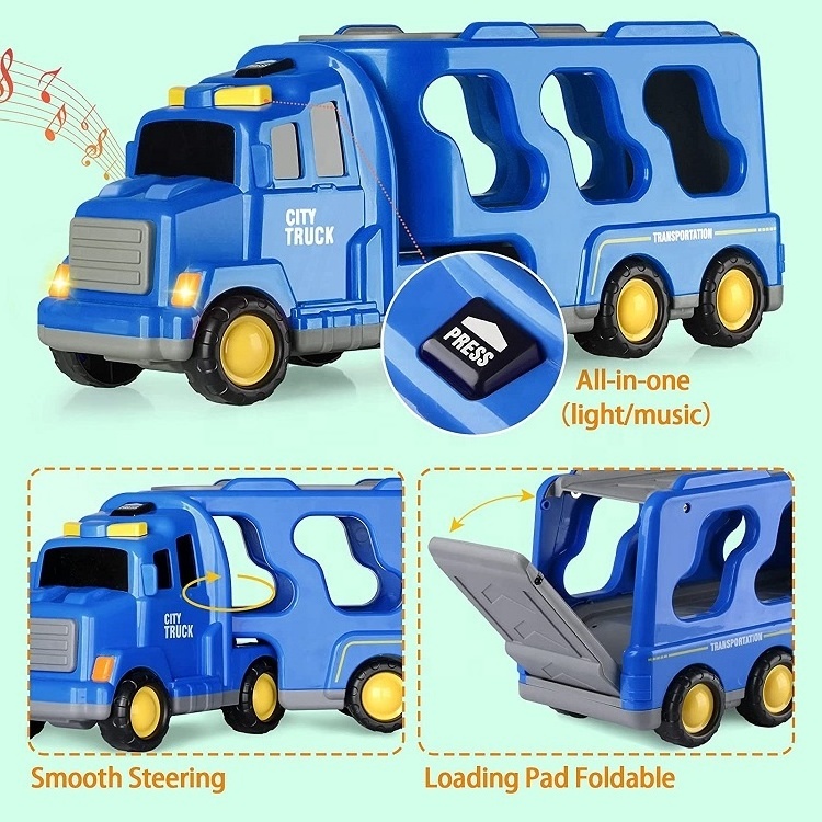 larger transport Carrier truck 4 mini Vehicle  Friction school bus taxi car SUV and police car 5 in1 Toddler City Cars Toys