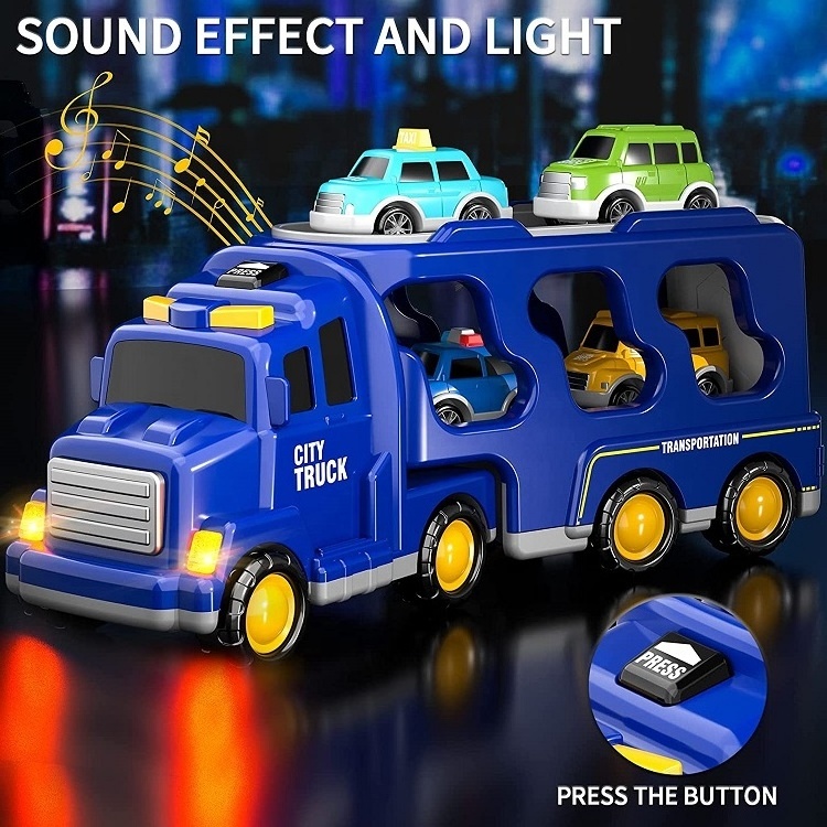 larger transport Carrier truck 4 mini Vehicle  Friction school bus taxi car SUV and police car 5 in1 Toddler City Cars Toys