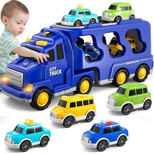 larger transport Carrier truck 4 mini Vehicle  Friction school bus taxi car SUV and police car 5 in1 Toddler City Cars Toys