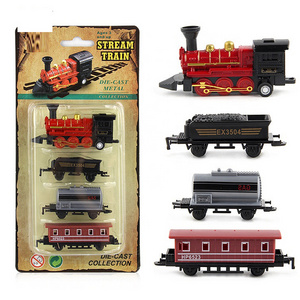 1:60 Mini DieCast Pull Back Steam Train Model Set Railway With Engine Car MINI Pull Back Alloy Train