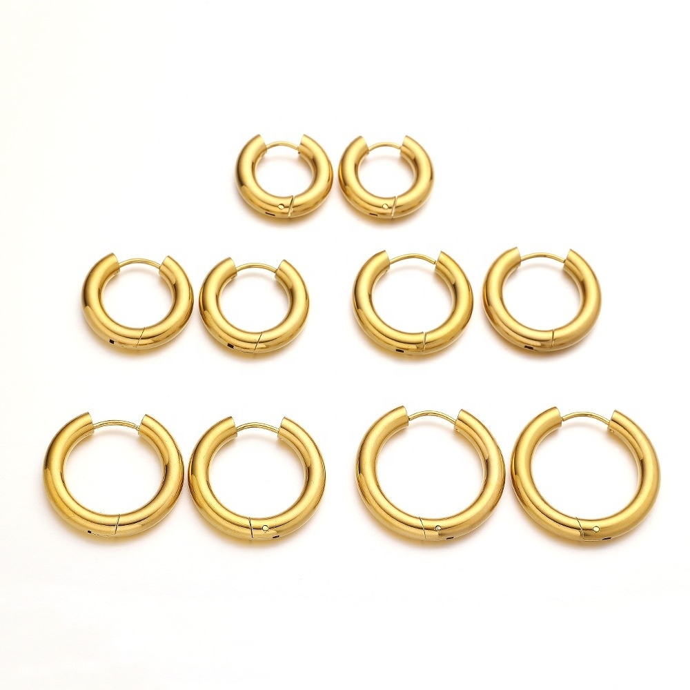 18MM 20MM 22MM 24MM Hoop Earrings Fashion Jewelry Gold Plated Stainless Steel Simple Smooth Circle Huggie Hoop Earrings Women