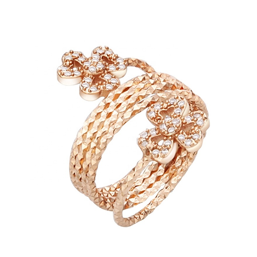 Wholesale custom 18k rose gold brass ring fashion jewelry luxury engagement marriage crown flower diamond zircon rings for women