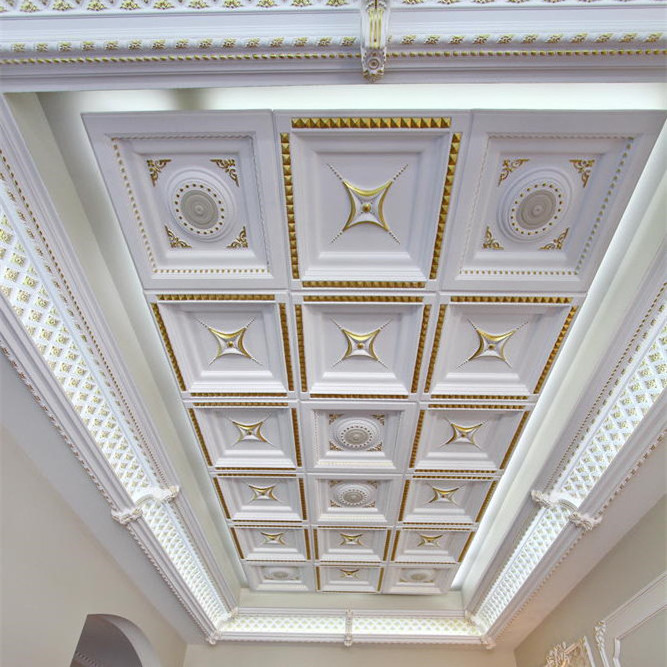 2 feet square PU decorative ceiling medallions, foam ceiling tiles for living room hotel Modern decoration