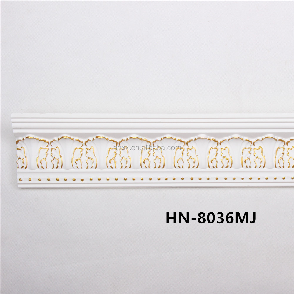 China ceiling corner molding polyurethane, hallway molding gold