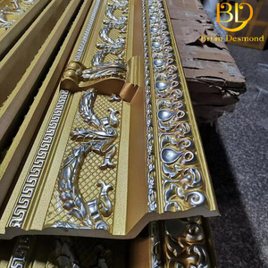 Factory price 21cm width Silver and gold colour Popular decorative polyurethane carving cornice moulding for hotels