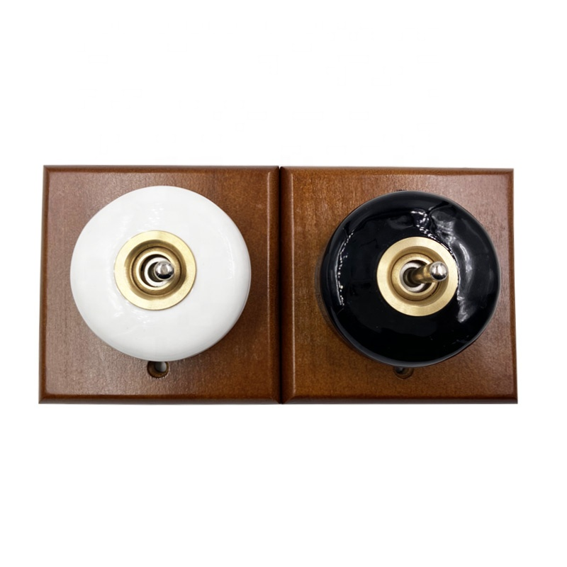 Round Toggle Light Switch One Gang Double Way Porcelain Retro Vintage Light Wall Switches And Sockets Electrical