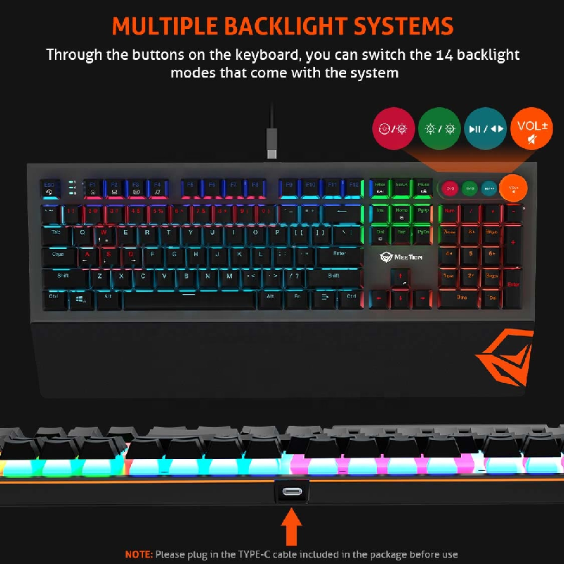 Mechanical Gaming Keyboard With Led Backlit 104-key Blue Keyboard Switches And Four Special Knobs