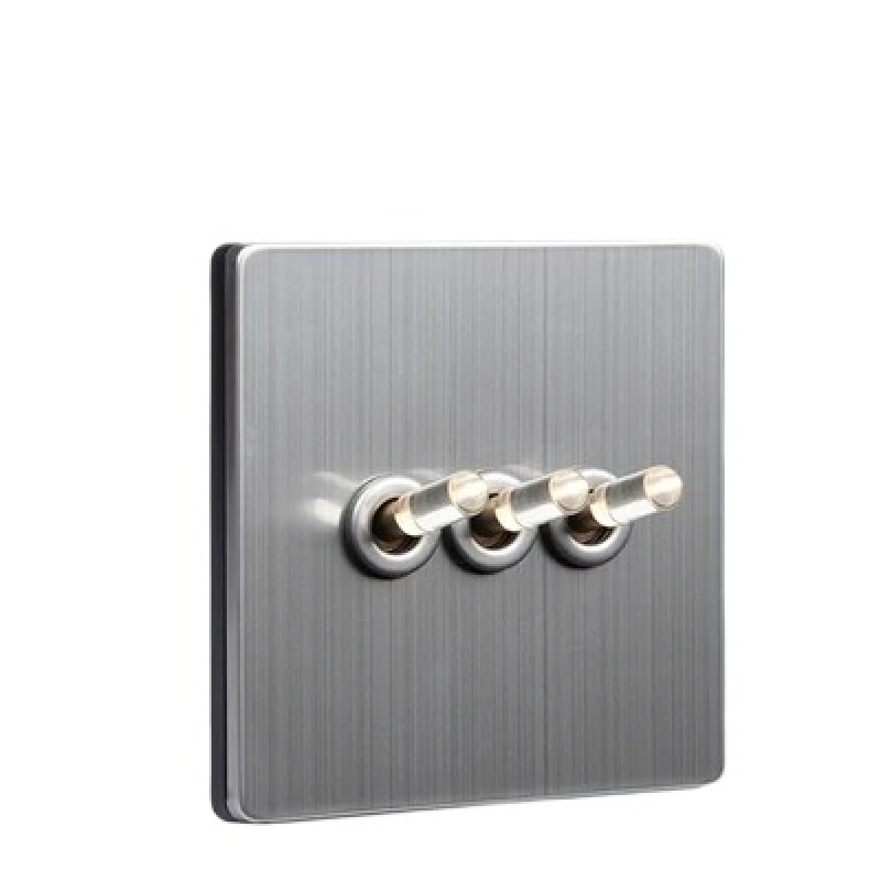 Metal brushed panel + Brass Crystal Toggle Switch Wall Light Hotel Socket 220V wall switches and sockets electrical