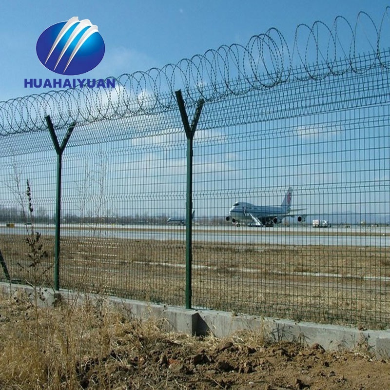 Y Post Airport Security Fence  Concertina Razor Barbed Wire Welded Mesh Fencing