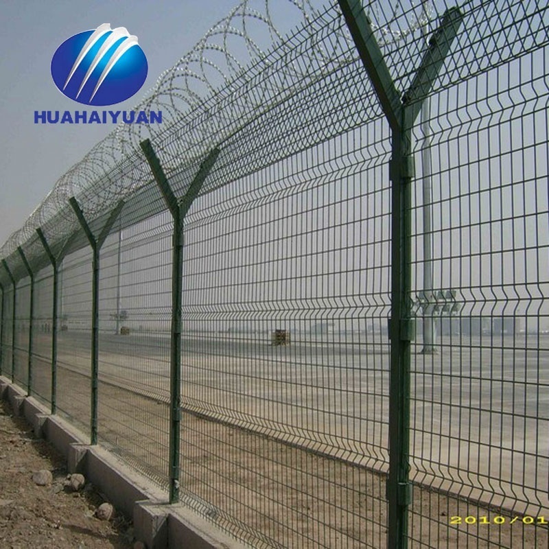 Y Post Airport Security Fence  Concertina Razor Barbed Wire Welded Mesh Fencing