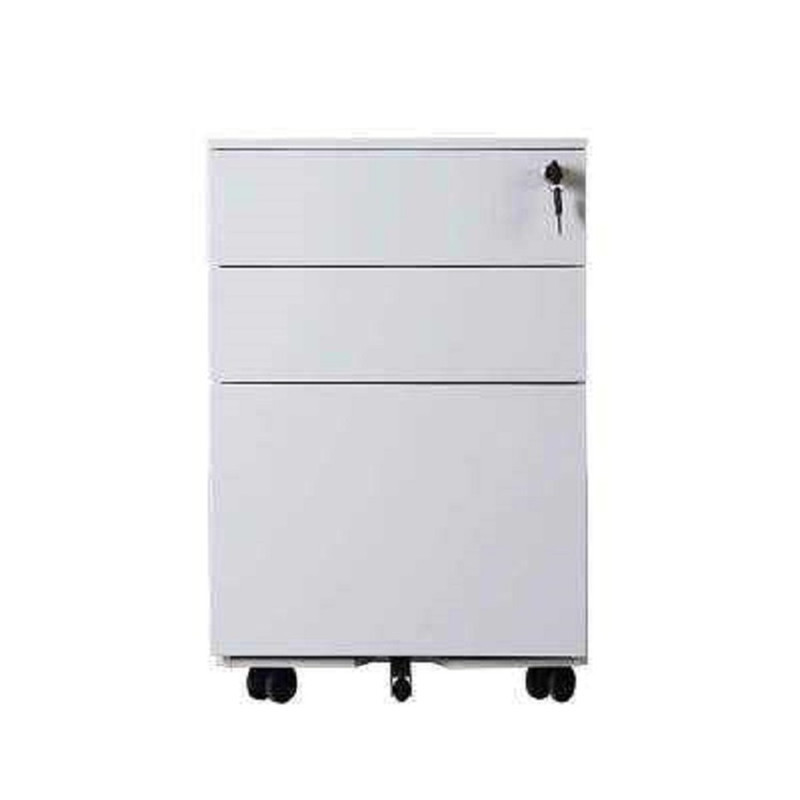 Mobile pedestal metal storage cabinet with three drawers