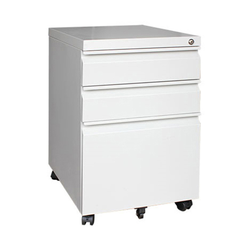 Mobile pedestal metal storage cabinet with three drawers