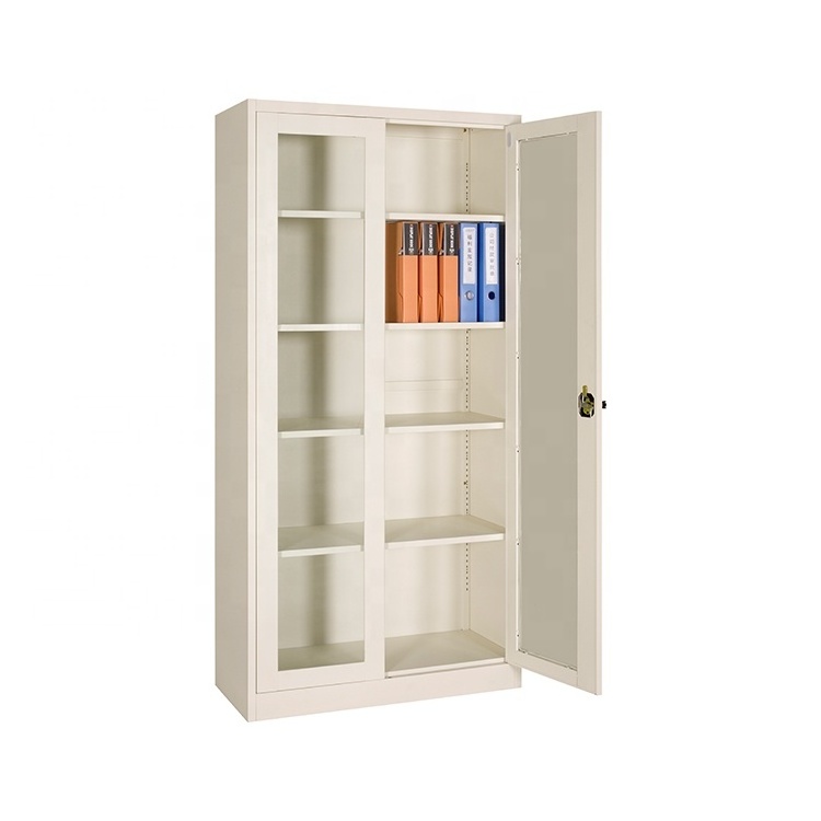 Office furniture vertical filing laboratory steel glass door storage cabinet