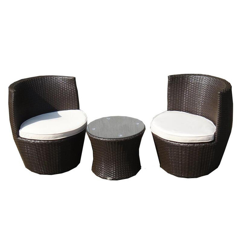 Outdoor Garden PE Round Rattan Furniture 3Pcs Wicker Egg chairs And Table Set