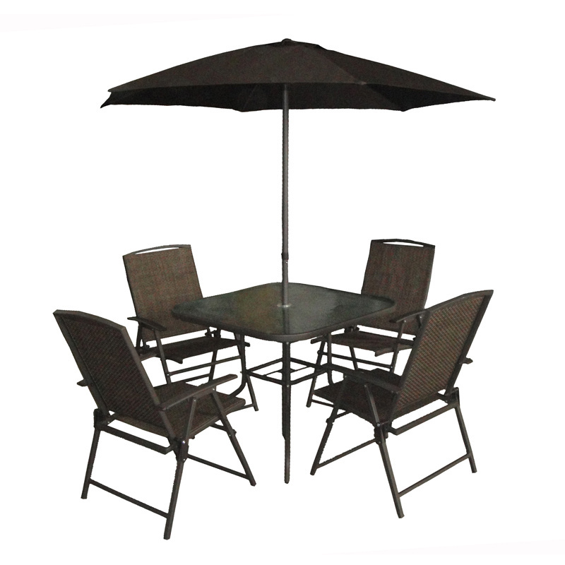 Outdoor Folding Patio Garden 6pcs table Dining 4 folding Chairs with Umbrella Set