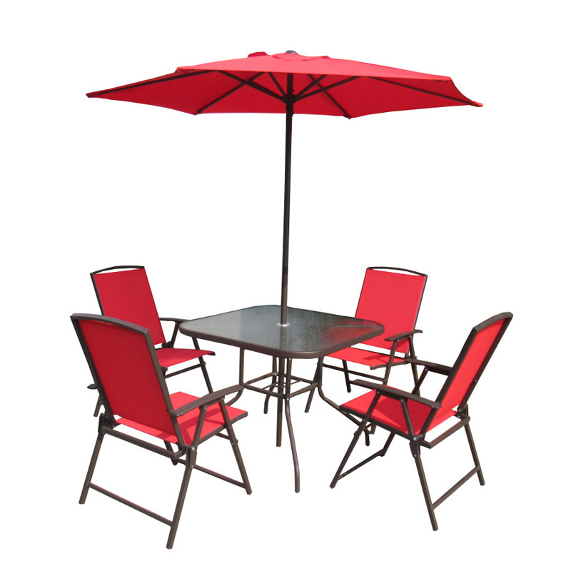 Outdoor Folding Patio Garden 6pcs table Dining 4 folding Chairs with Umbrella Set