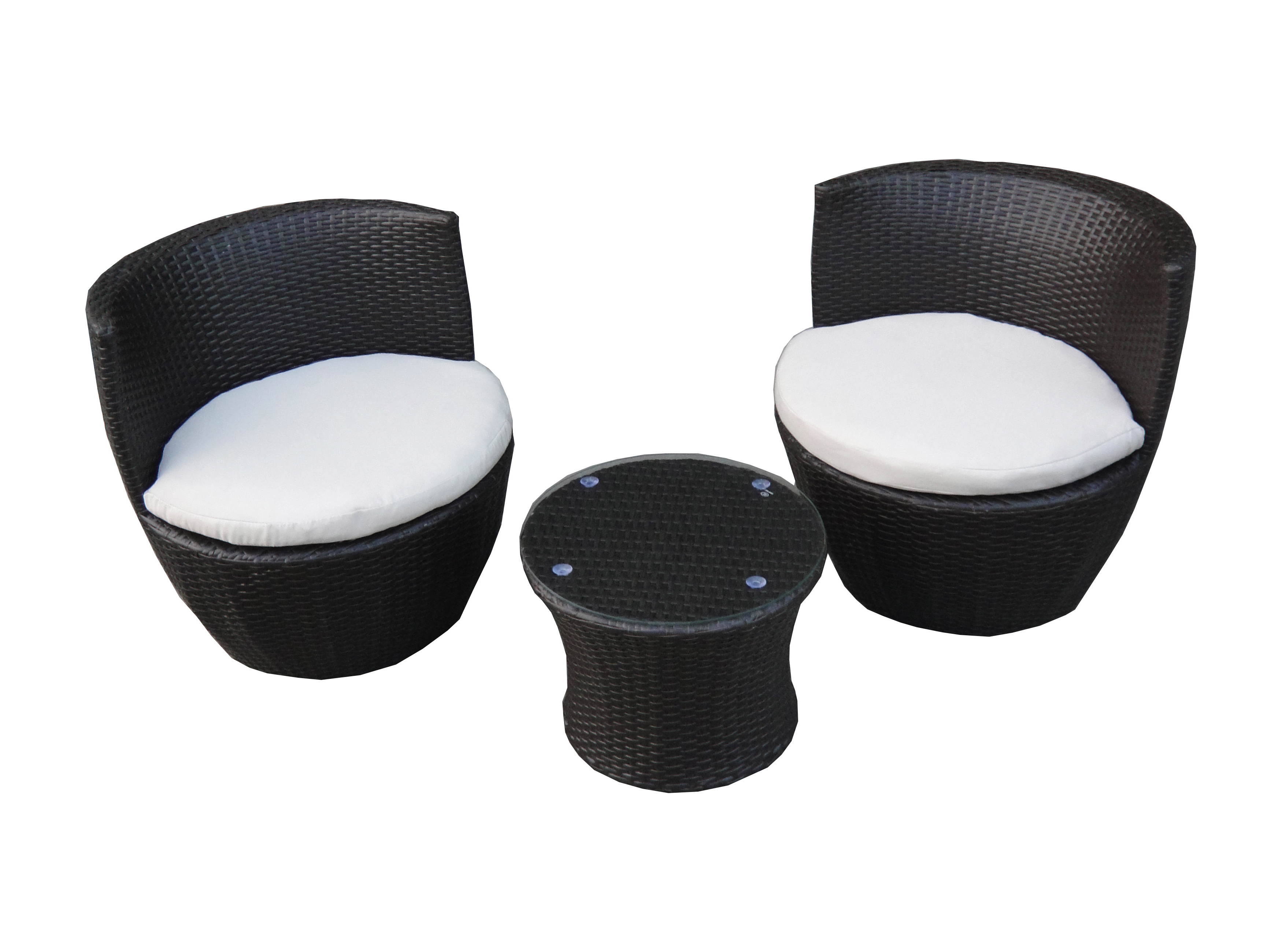 Outdoor Garden PE Round Rattan Furniture 3Pcs Wicker Egg chairs And Table Set