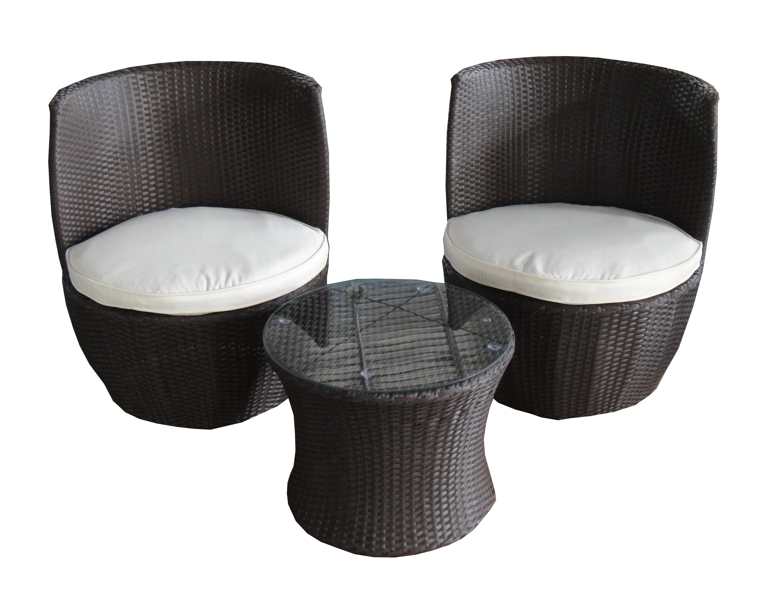 Outdoor Garden PE Round Rattan Furniture 3Pcs Wicker Egg chairs And Table Set