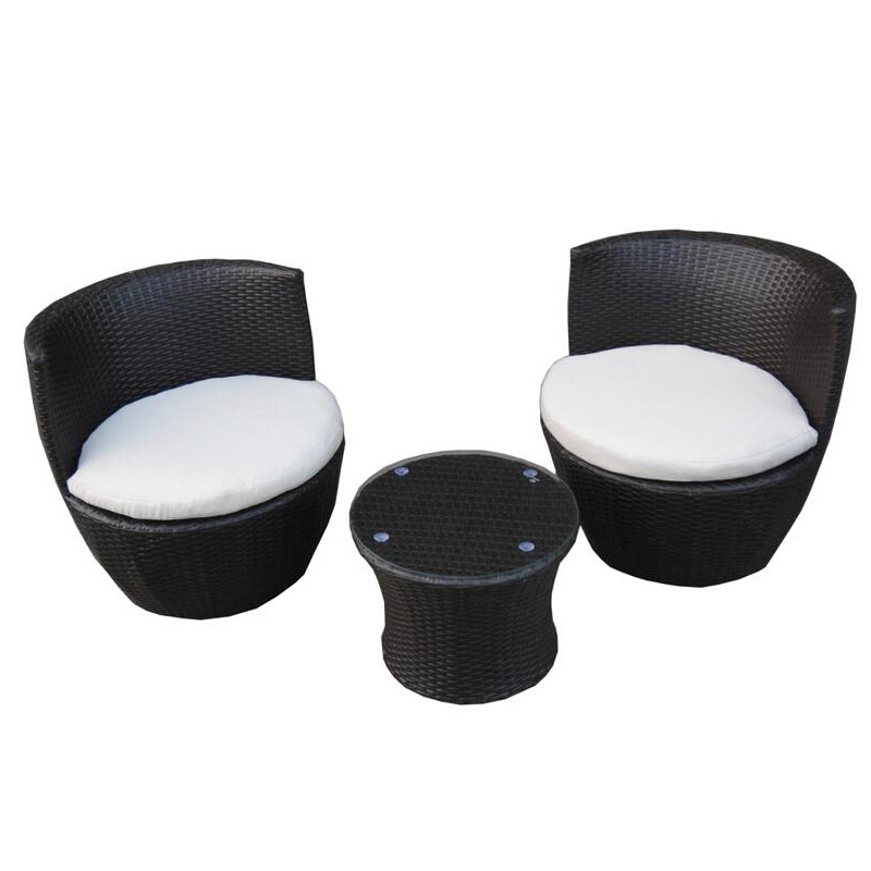 Outdoor Garden PE Round Rattan Furniture 3Pcs Wicker Egg chairs And Table Set