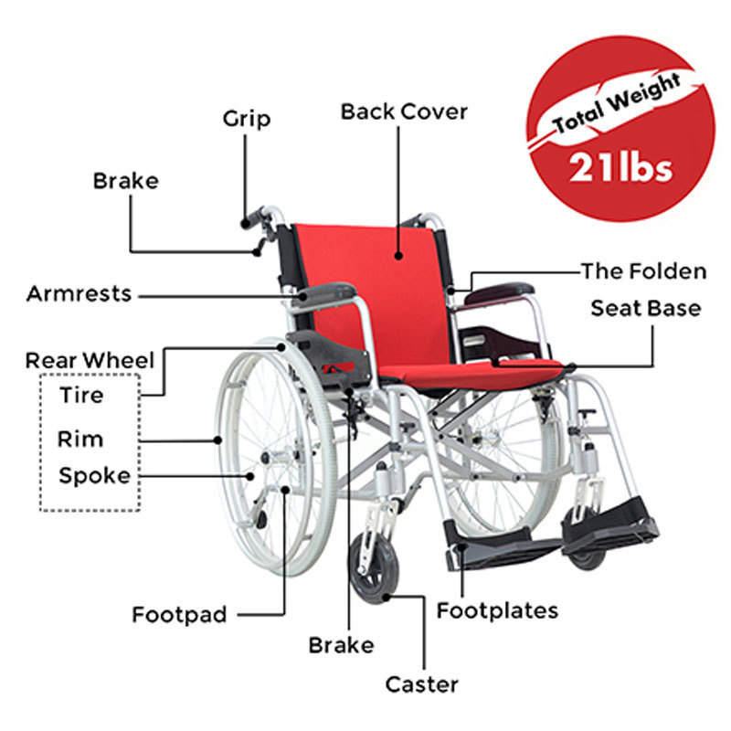 Lightweight Portable Folding Transport Medical Chair Manual Wheelchair with Travel Bag