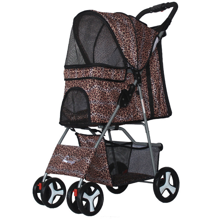 4 Wheels Pet Dog Jogger Stroller One-Click Folding Travel Pet Carrier Trolley Stroller For Dogs