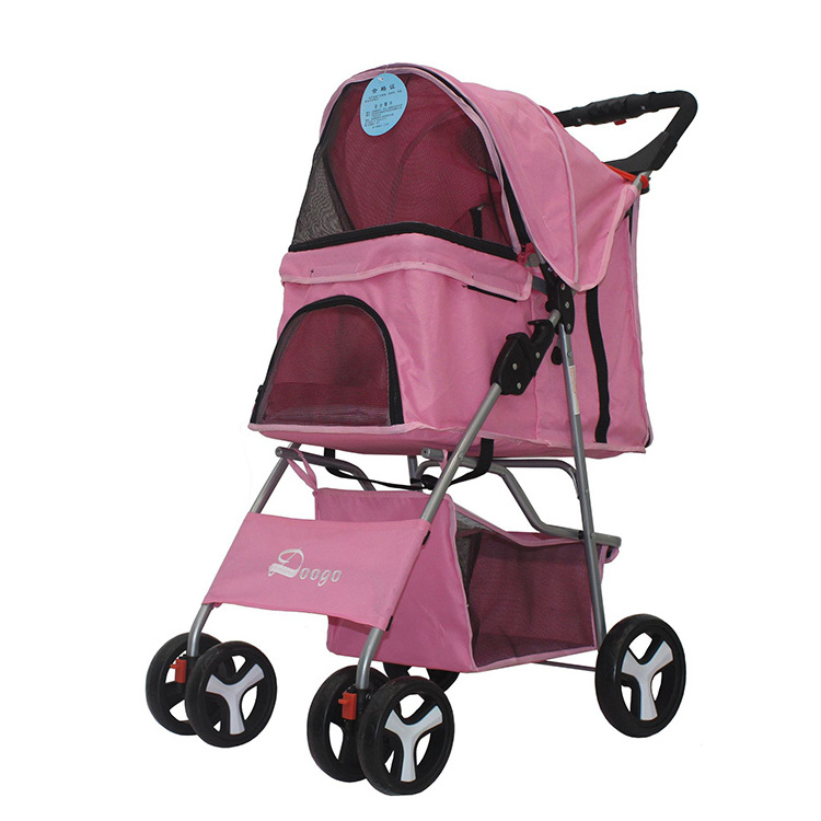 4 Wheels Pet Dog Jogger Stroller One-Click Folding Travel Pet Carrier Trolley Stroller For Dogs