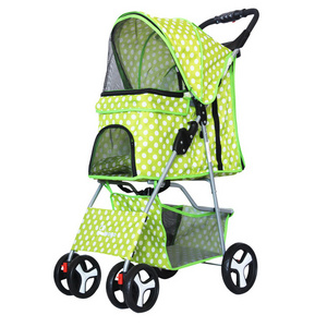 4 Wheels Pet Dog Jogger Stroller One-Click Folding Travel Pet Carrier Trolley Stroller For Dogs