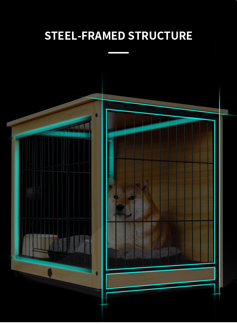 Large Wooden Dog Kennel Cage Metal Foldable Heavy Dog Cages Crate for sale