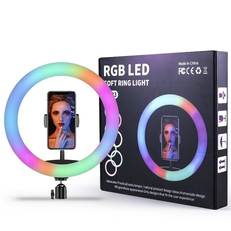 20CM 26CM 33CM desktop colorful LED RGB Selfie Ring Light fill lamp with phone holders for Photography