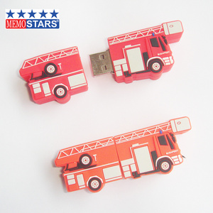 OEM Custom pvc fire truck shape USB flash pen thumb drive memory stick for government advertising gifts promotions giveaways