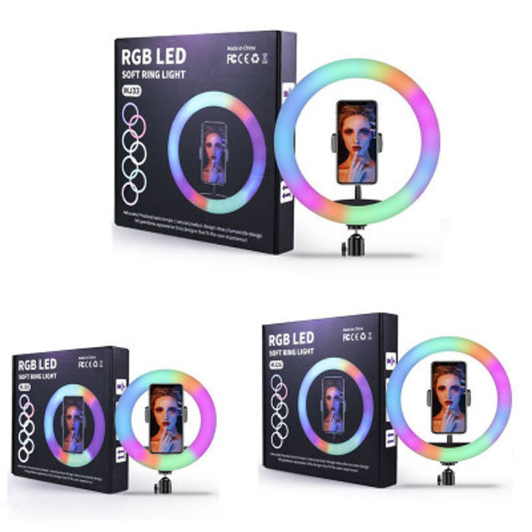 20CM 26CM 33CM desktop colorful LED RGB Selfie Ring Light fill lamp with phone holders for Photography