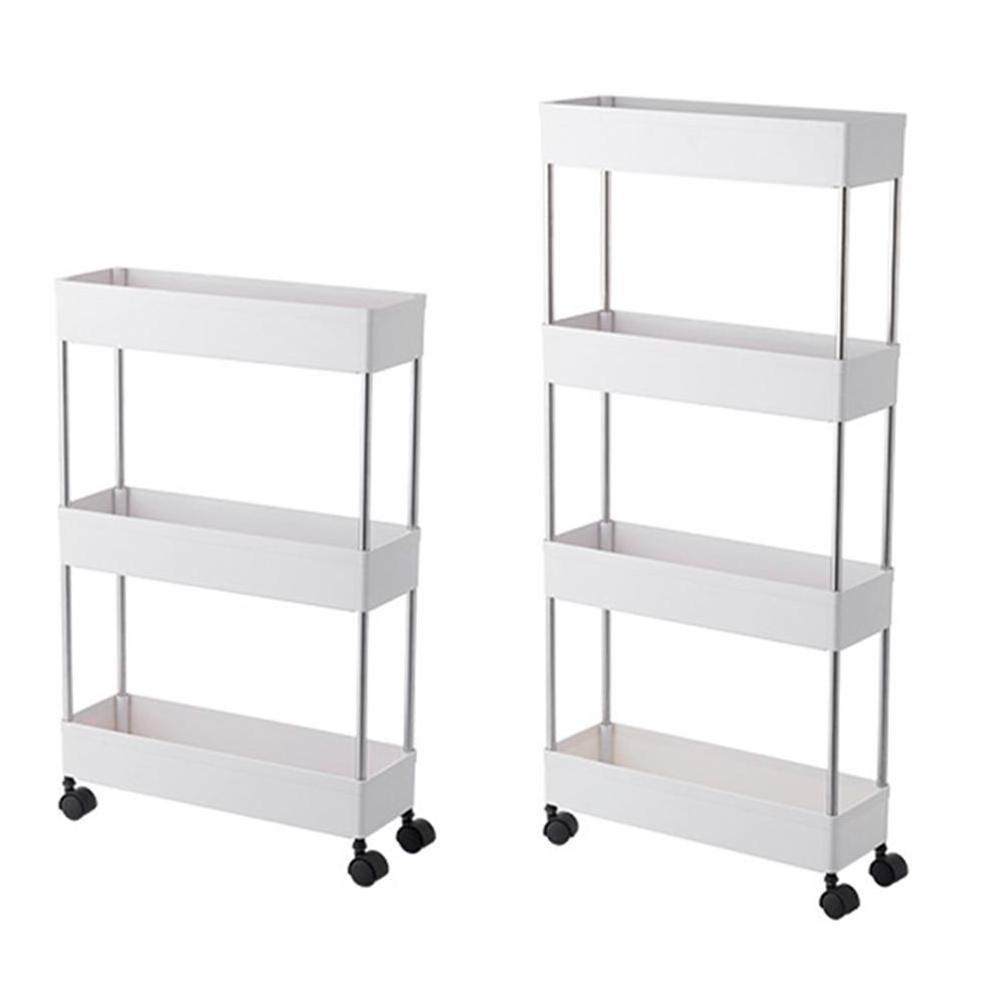 Kitchen Storage Rack Cart Bathroom Movable Shelf With Wheel Room Gap Slim Holder Assemble Plastic Slide Organizer