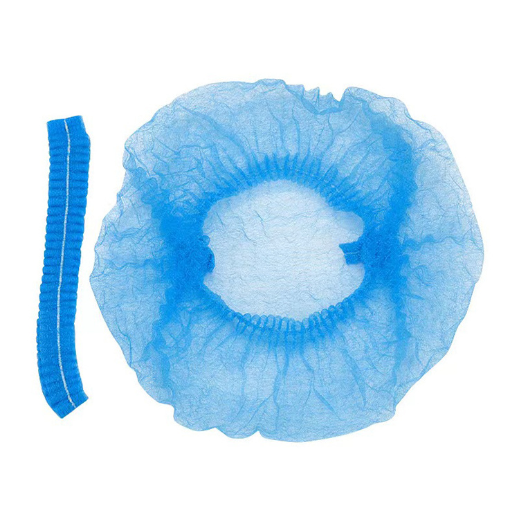 Non Woven Fabric Disposable Round Blue Single Elastic Strip Bouffant Clip Cap