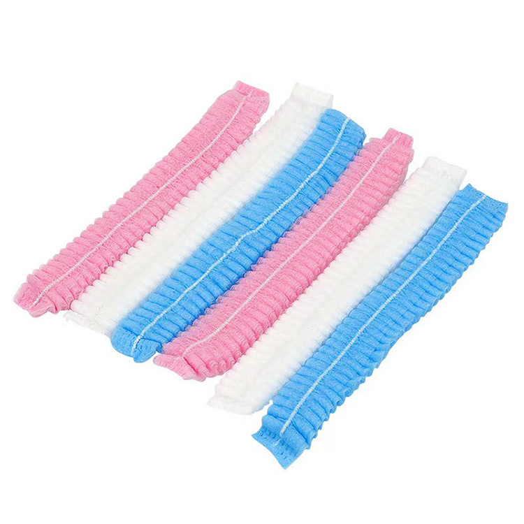 Non Woven Fabric Disposable Round Blue Single Elastic Strip Bouffant Clip Cap